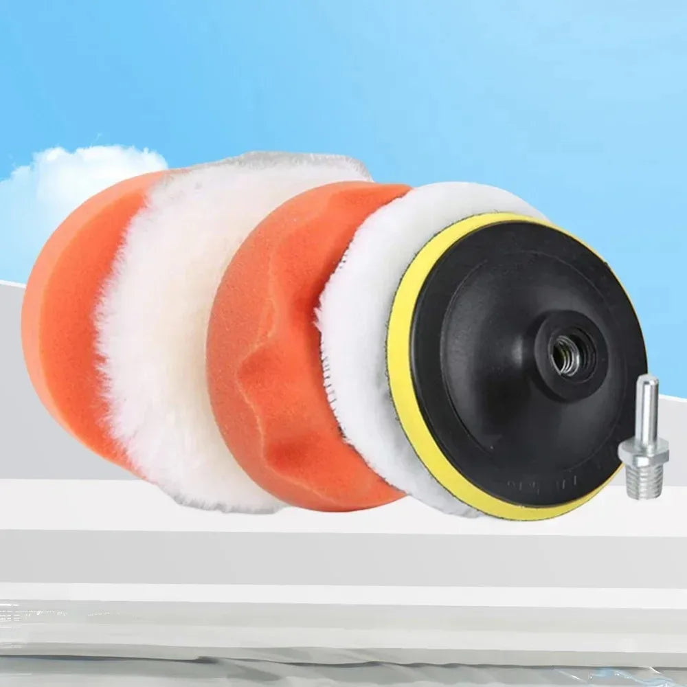 Set of car polishing buffs with a blue background