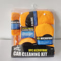9-piece microfiber car cleaning kit with orange cloths in packaging on a white background