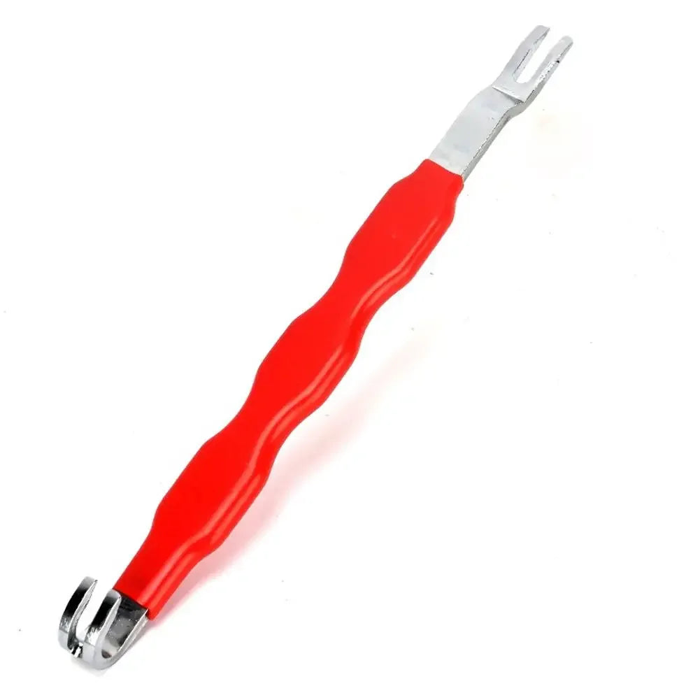 Red tool with a white handle on a white background
