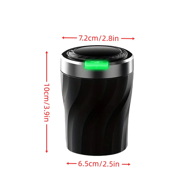 Black mug with measurements on a white background