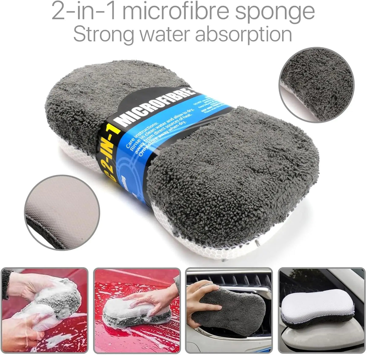 2-in-1 microfibre sponge with packaging on a white background