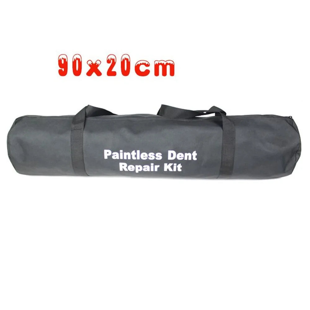 A dark gray cylindrical carrying case for a paintless dent repair kit, with white text reading 'Paintless Dent Repair Kit' and red text above reading '90x20cm'.