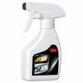 White spray bottle with a label on a white background