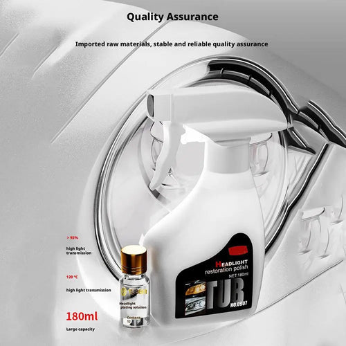 Headlight restoration product with a bottle on a white background